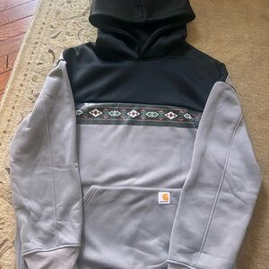 Carhartt Black and Gray Men's Hoodie with Patterned Stripe